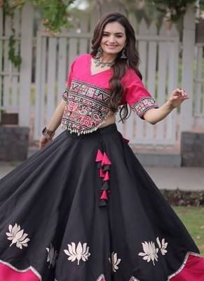 NAVRATRI  Flared Lehenga & Multicolor Kutchi Embroidered Blouse Set-full stitched free size 3