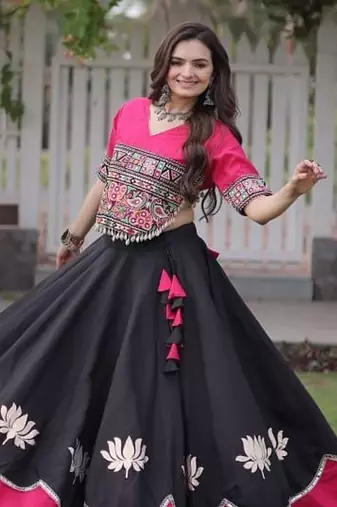 NAVRATRI  Flared Lehenga & Multicolor Kutchi Embroidered Blouse Set-full stitched free size