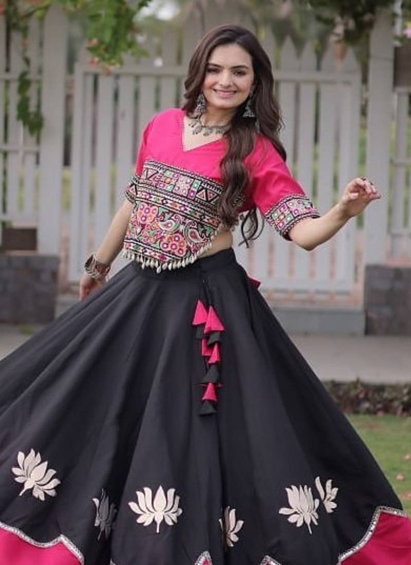 NAVRATRI  Flared Lehenga & Multicolor Kutchi Embroidered Blouse Set-full stitched free size