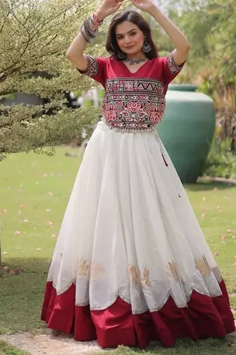 NAVRATRI  Flared Lehenga & Multicolor Kutchi Embroidered Blouse Set-full stitched free size