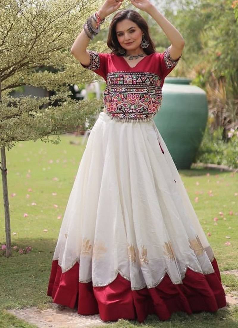 NAVRATRI  Flared Lehenga & Multicolor Kutchi Embroidered Blouse Set-full stitched free size