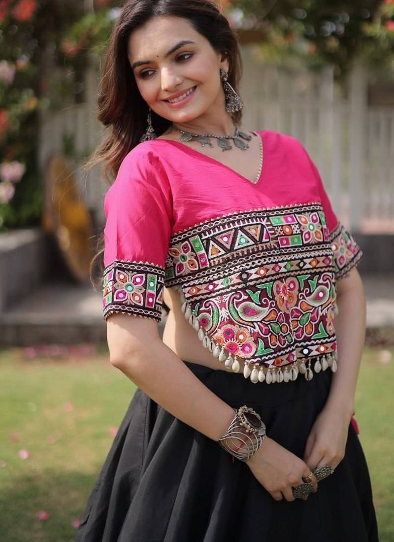NAVRATRI  Flared Lehenga & Multicolor Kutchi Embroidered Blouse Set-full stitched free size