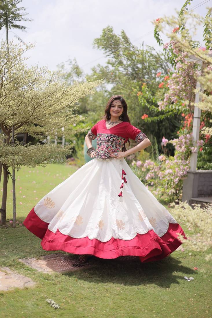 NAVRATRI  Flared Lehenga & Multicolor Kutchi Embroidered Blouse Set-full stitched free size