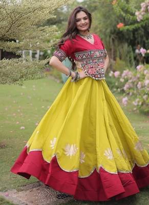 NAVRATRI  Flared Lehenga & Multicolor Kutchi Embroidered Blouse Set-full stitched free size 1