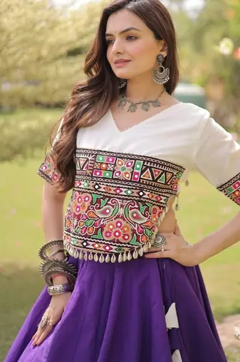 NAVRATRI Traditional Flared Lehenga & Multicolor Kutchi Embroidered Blouse Set