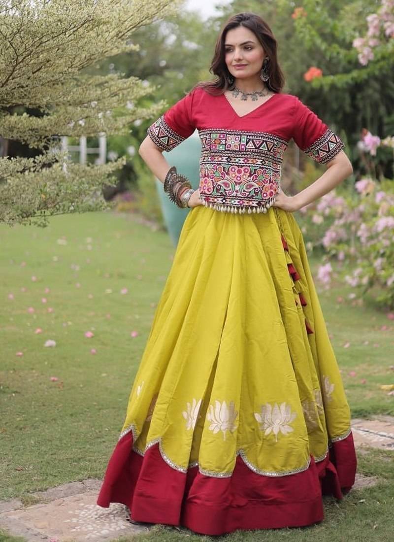 NAVRATRI  Flared Lehenga & Multicolor Kutchi Embroidered Blouse Set-full stitched free size