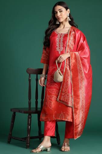 Ethnic Motifs Printed Zari Kurta with Trousers & With Dupatta