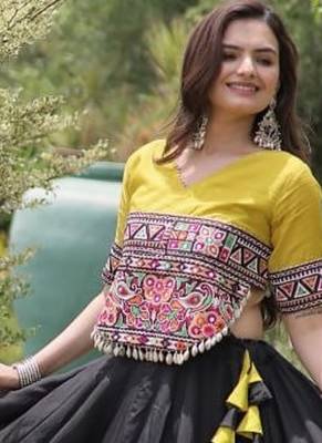 NAVRATRI  Flared Lehenga & Multicolor Kutchi Embroidered Blouse Set-full stitched free size 3