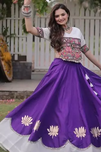 NAVRATRI Traditional Flared Lehenga & Multicolor Kutchi Embroidered Blouse Set