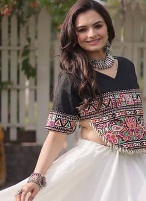 NAVRATRI  Flared Lehenga & Multicolor Kutchi Embroidered Blouse Set-full stitched free size 2