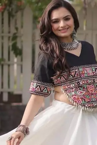 NAVRATRI  Flared Lehenga & Multicolor Kutchi Embroidered Blouse Set-full stitched free size