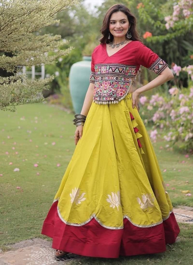 NAVRATRI  Flared Lehenga & Multicolor Kutchi Embroidered Blouse Set-full stitched free size