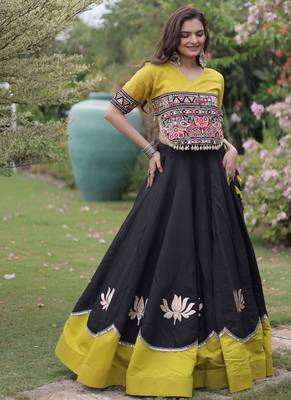 NAVRATRI  Flared Lehenga & Multicolor Kutchi Embroidered Blouse Set-full stitched free size 4