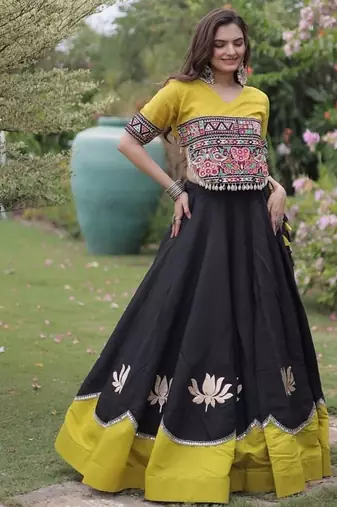 NAVRATRI  Flared Lehenga & Multicolor Kutchi Embroidered Blouse Set-full stitched free size