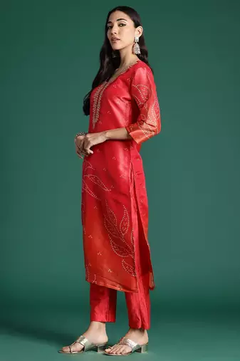 Ethnic Motifs Printed Zari Kurta with Trousers & With Dupatta