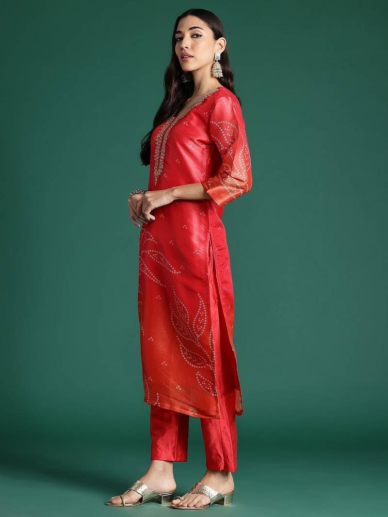 Ethnic Motifs Printed Zari Kurta with Trousers & With Dupatta