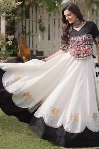 NAVRATRI  Flared Lehenga & Multicolor Kutchi Embroidered Blouse Set-full stitched free size