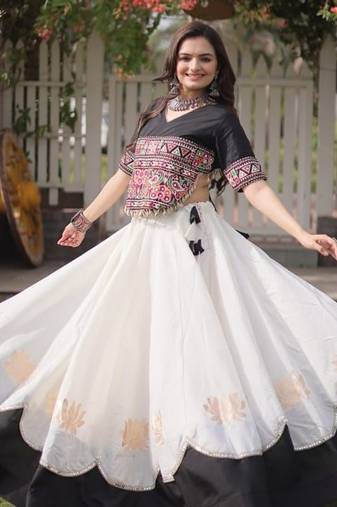 NAVRATRI  Flared Lehenga & Multicolor Kutchi Embroidered Blouse Set-full stitched free size