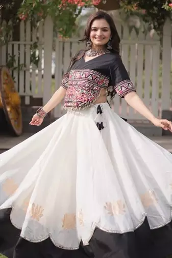 NAVRATRI  Flared Lehenga & Multicolor Kutchi Embroidered Blouse Set-full stitched free size