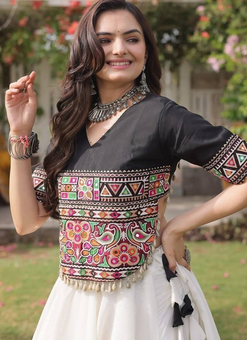 NAVRATRI  Flared Lehenga & Multicolor Kutchi Embroidered Blouse Set-full stitched free size