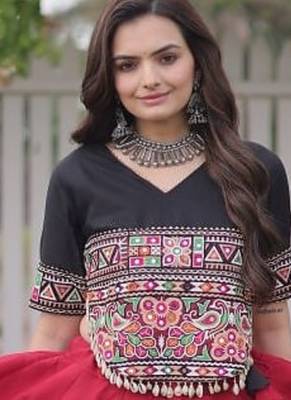 NAVRATRI  Flared Lehenga & Multicolor Kutchi Embroidered Blouse Set-full stitched free size 2