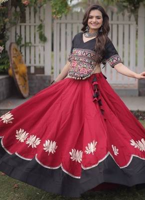 NAVRATRI  Flared Lehenga & Multicolor Kutchi Embroidered Blouse Set-full stitched free size 3