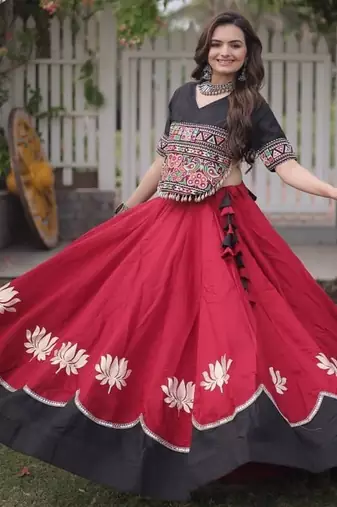 NAVRATRI  Flared Lehenga & Multicolor Kutchi Embroidered Blouse Set-full stitched free size