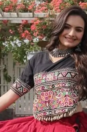 NAVRATRI  Flared Lehenga & Multicolor Kutchi Embroidered Blouse Set-full stitched free size