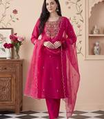 Women Ethnic Motifs Embroidered Thread Work Kurta with Trousers & With Dupatta