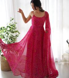 women's printed chiffon bandhej flared anarkali pant and dupatta set