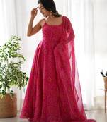 women's printed chiffon bandhej flared anarkali pant and dupatta set