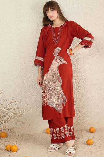 Women Ethnic Motifs Printed Thread Work Kurta with Palazzos