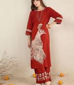 Women Ethnic Motifs Printed Thread Work Kurta with Palazzos