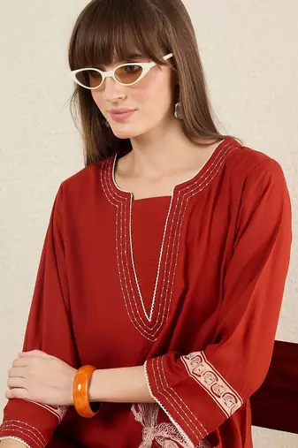 Women Ethnic Motifs Printed Thread Work Kurta with Palazzos