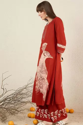 Women Ethnic Motifs Printed Thread Work Kurta with Palazzos