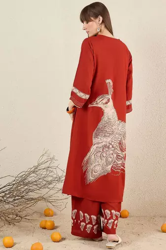 Women Ethnic Motifs Printed Thread Work Kurta with Palazzos
