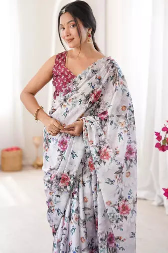 Multicolor chiffon digital print siroski diamond work saree