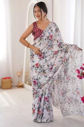 Multicolor chiffon digital print siroski diamond work saree