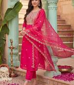 Women Ethnic Motifs Embroidered Kurta with Trousers & With Dupatta