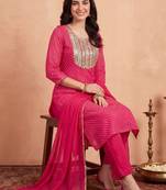 Women Striped Sequinned Kurta with Trousers & With Dupatta