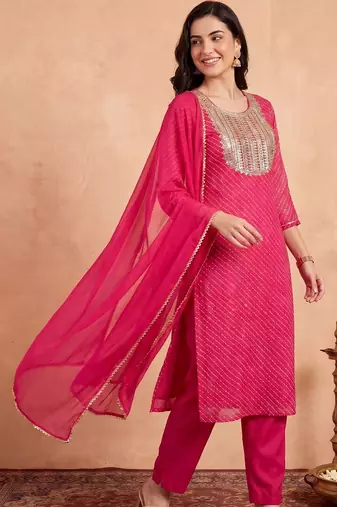 Women Striped Sequinned Kurta with Trousers & With Dupatta