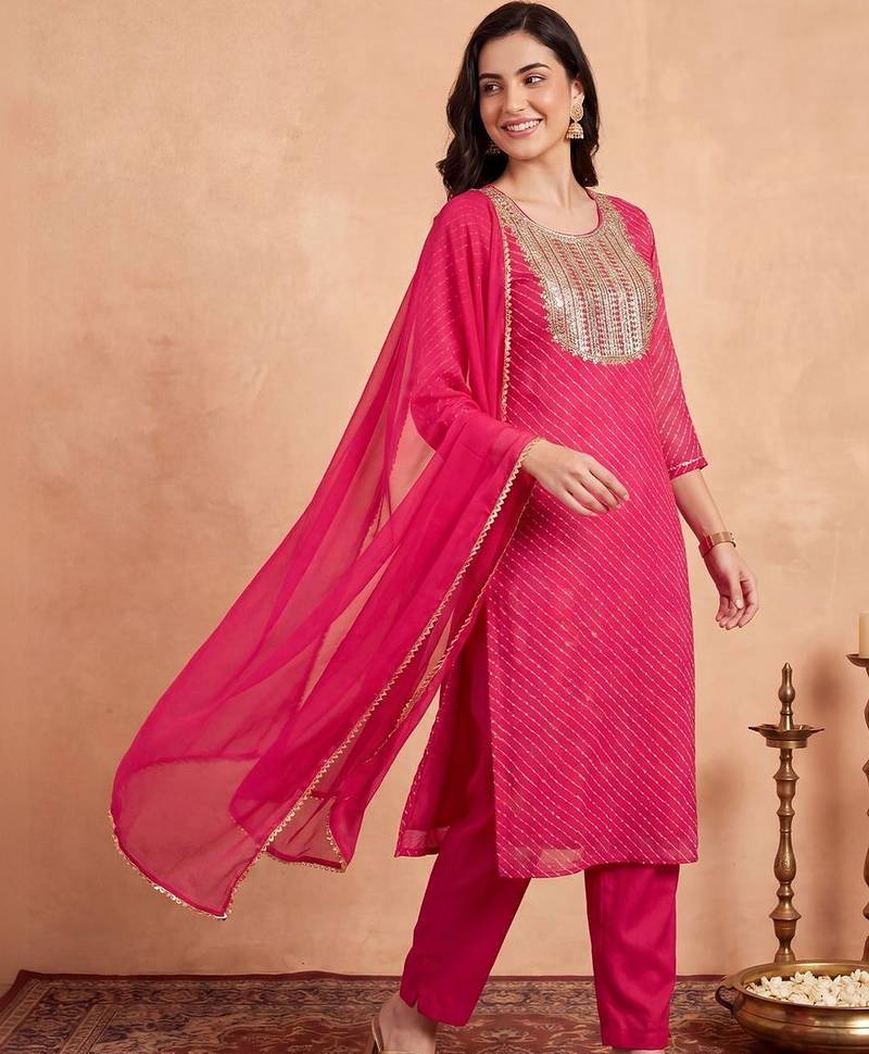 Women Striped Sequinned Kurta with Trousers & With Dupatta
