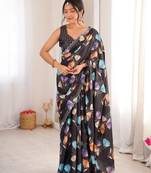 Black chiffon digital print siroski diamond work saree