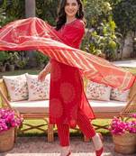 Women Ethnic Motifs Printed Cotton Kurta with Trousers & With Dupatta