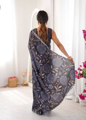 Black chiffon digital print siroski diamond work saree 3