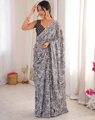 Grey chiffon digital print siroski diamond work saree 2