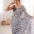 Grey chiffon digital print siroski diamond work saree
