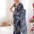 Navy blue chiffon digital print siroski diamond work saree