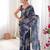 Navy blue chiffon digital print siroski diamond work saree
