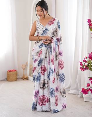 Multicolor chiffon digital print siroski diamond work saree 4